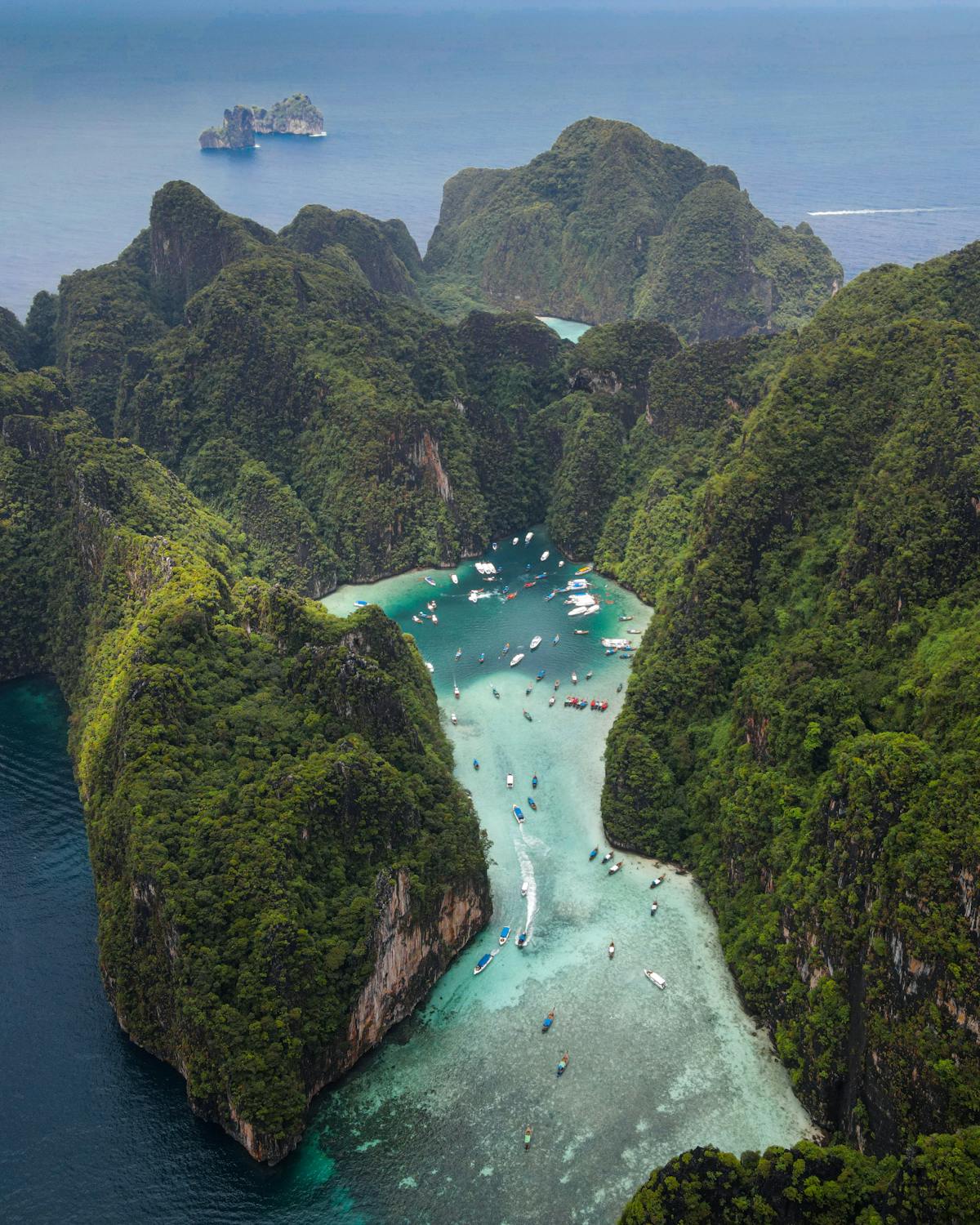 Boats anchored in a calm sheltered bay