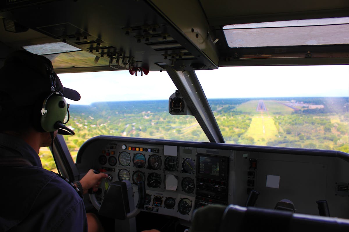 View from inside a light aircraft cockpit