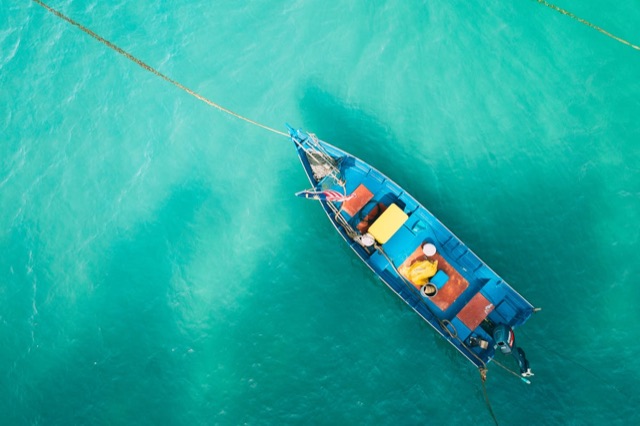 Turquoise water and green coastline