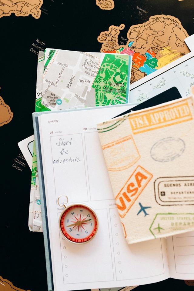 Calendar and travel planning on a desk
