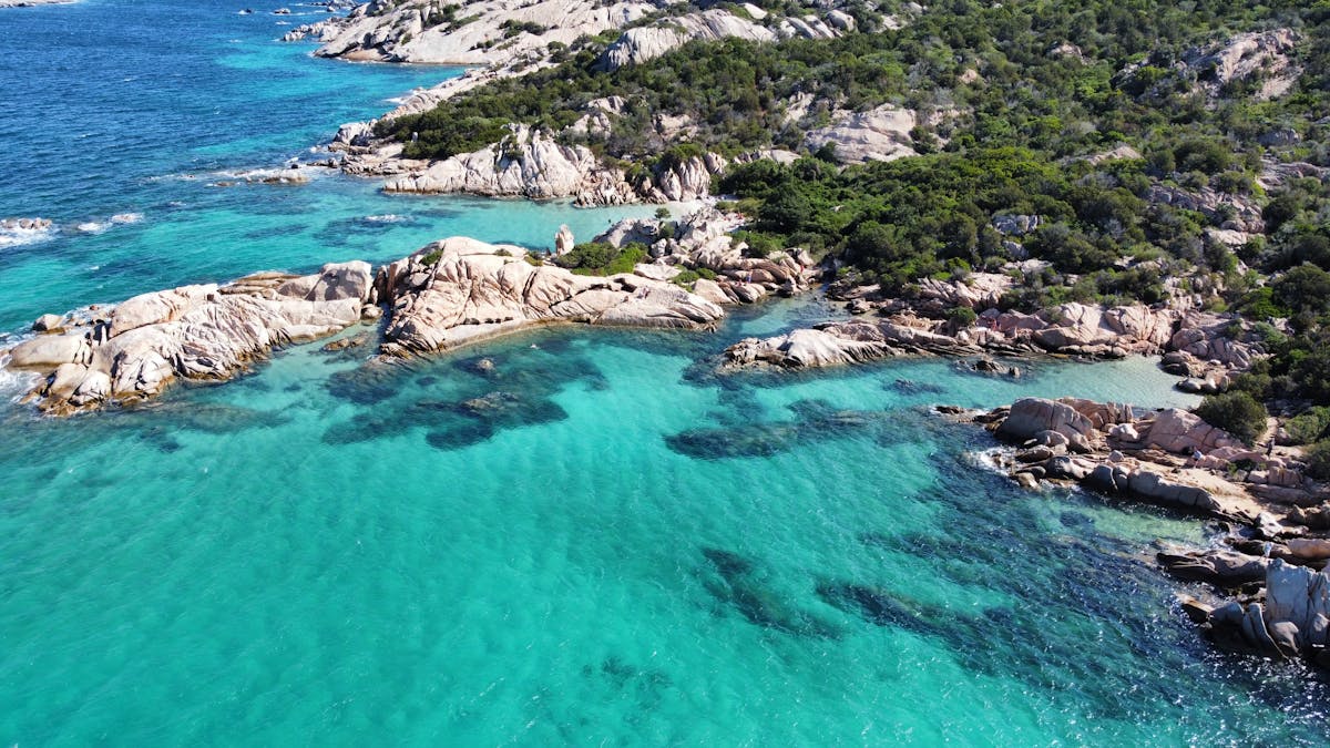 Turquoise water along Sardinia's rocky coastline