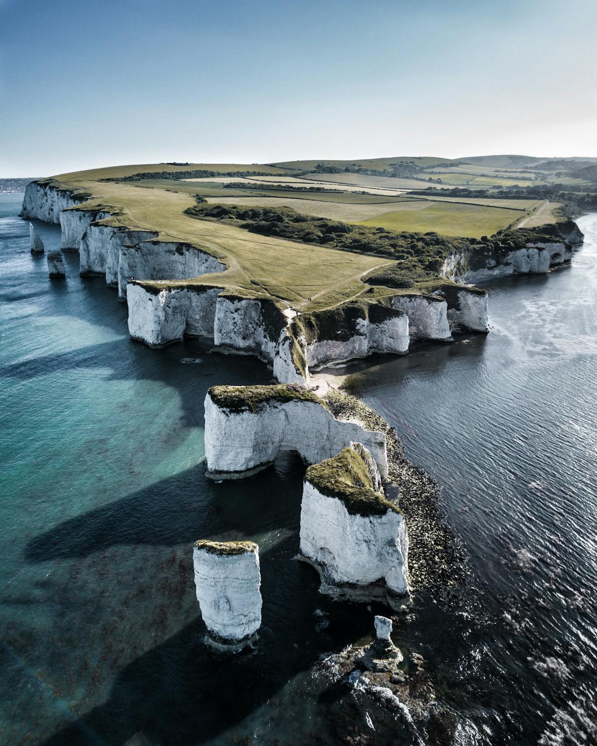 Aerial view of Old Harry Rocks on the Dorset coast