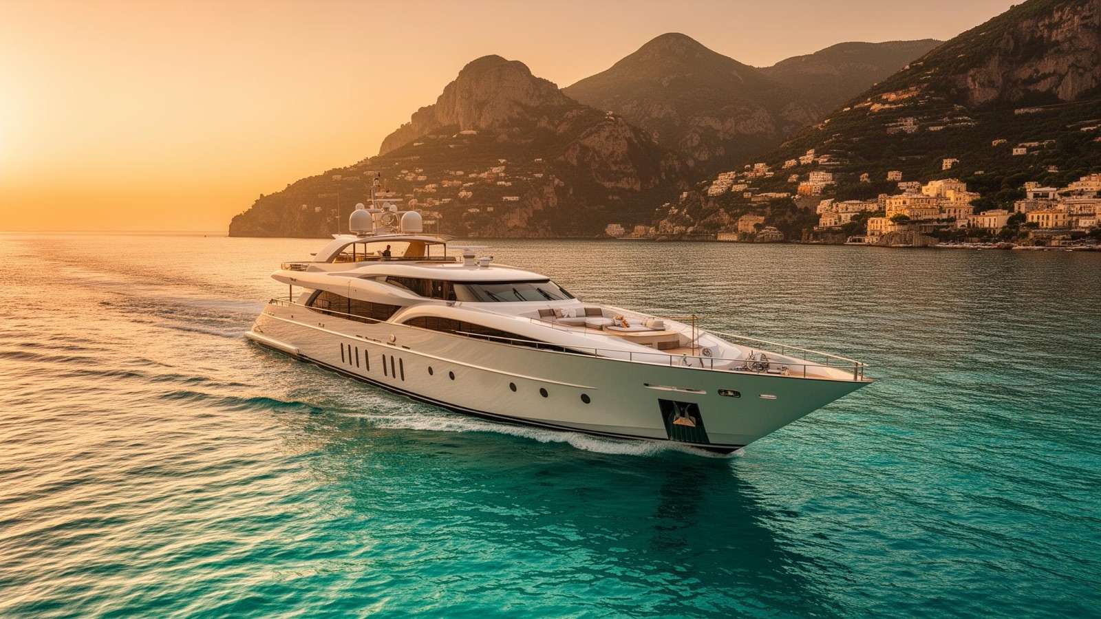 A sailing yacht under way on open Mediterranean water at golden hour