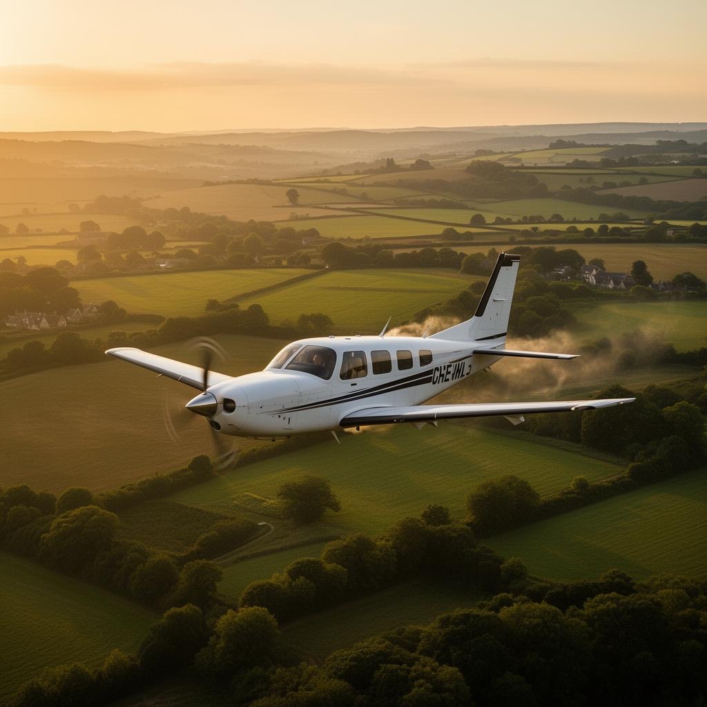 A light turboprop aircraft on the apron at a small airfield
